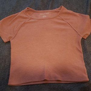 American Eagle Super Soft Short Sleeve Top (Crop/Waffle-Knit) Size Small